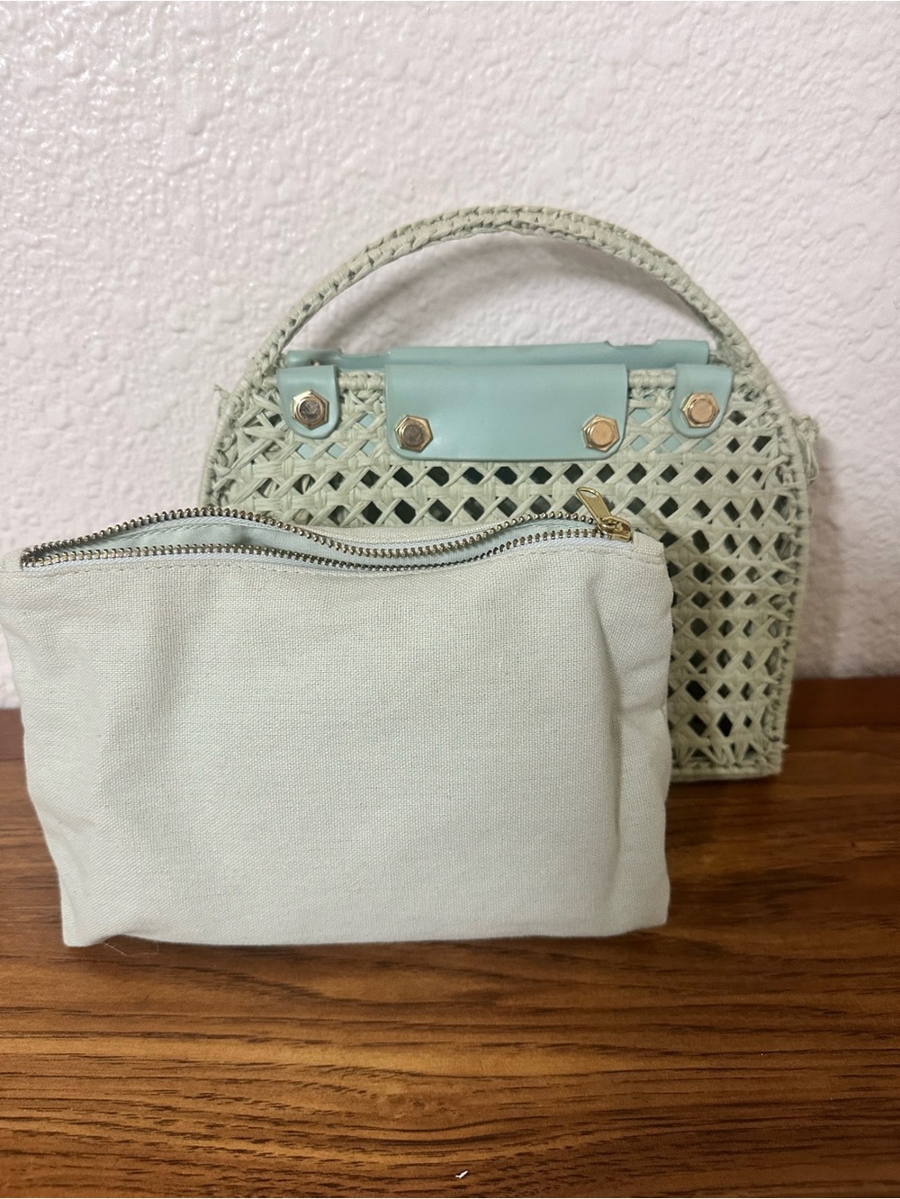 House of Harlow 1960 Woven Mini Top-Handle Bag with Light Mint Accents